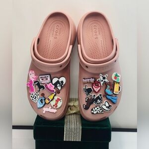 Women's Pink Crocs with Fun Charms